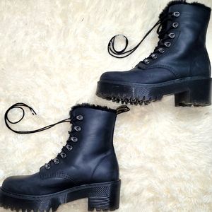 Leana Faux Fur Platform Leather Boots